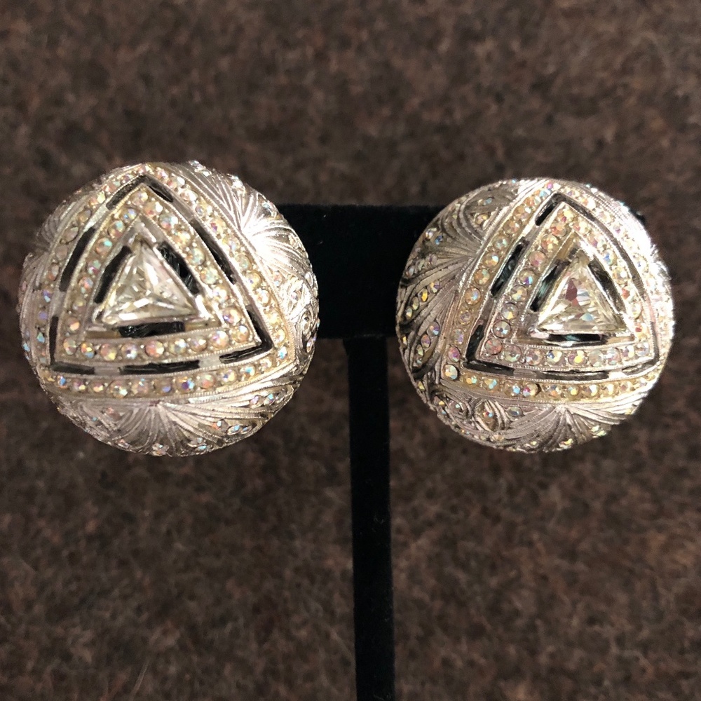 VTG Dazzling Pat. 156452 Deco Style Clip Earrings